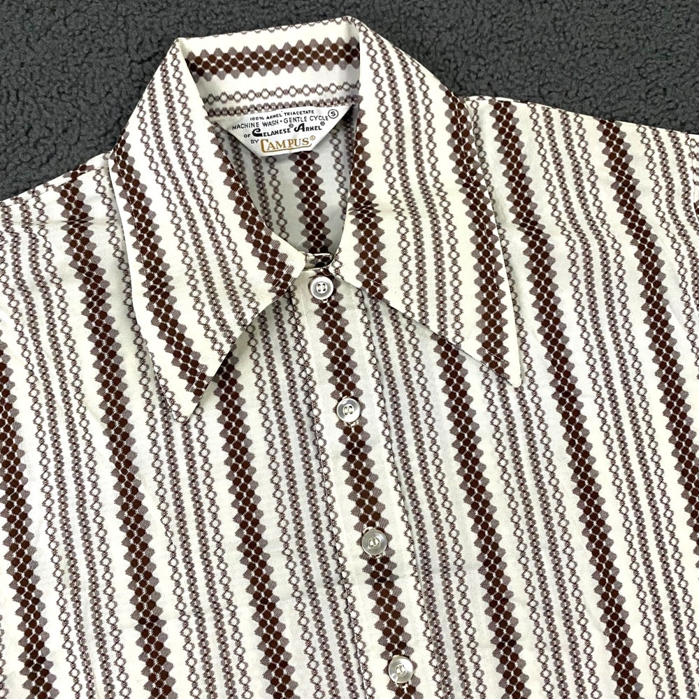 Vintage 70s Campus Polo Shirt Mens Small Dagger Collar Retro Celanese Arnel
